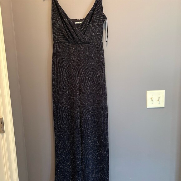 mi ami Pants - Mi Ami Jumpsuit Womens Size M Blue Glitter Wide-Leg Surplice V-Neck Party